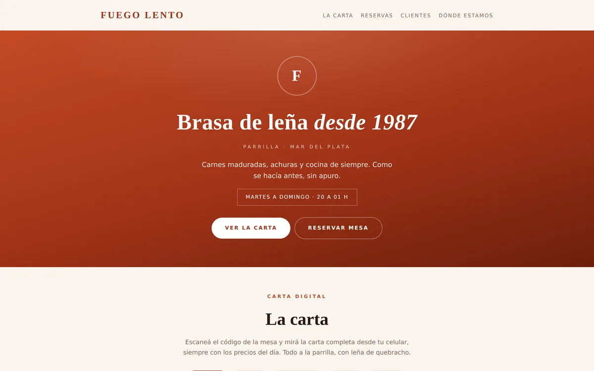 Demo de Fuego Lento: la carta entera desde el celular